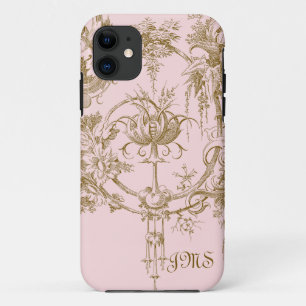 Classic Pink and Brown Toile Pattern iPhone 11 Case