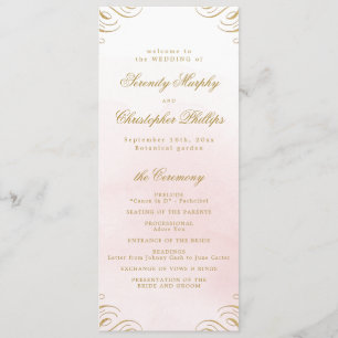 Classic pink and gold Calligraphy Wedding Program