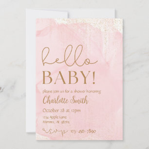 Classic Pink and Gold Watercolor Baby Shower Invitation