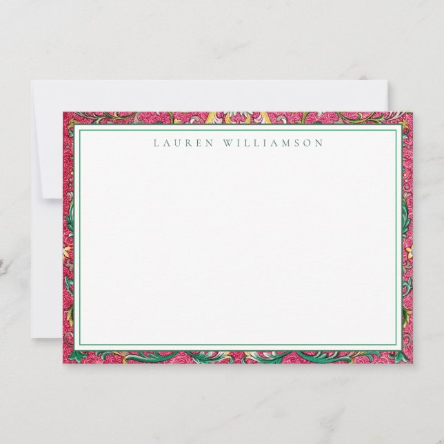 Classic Pink and Green Chinoiserie Note Card (Front)