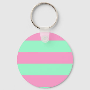 Classic Pink and Mint Green Striped Pattern Keychain