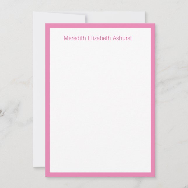 Classic Pink and White Flat Personalized Note Card (Front)