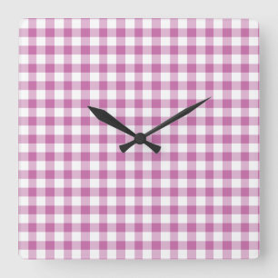 Classic Pink And White Gingham Pattern Square Wall Clock