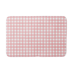 Classic Pink and White Gingham Plaid Patterned Bath Mat
