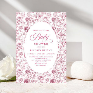 Classic Pink and White Rose Pattern Baby Shower  Invitation
