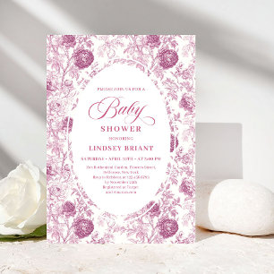 Classic Pink and White Roses Toile Baby Shower  Invitation