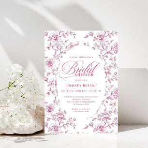 Classic Pink and White Roses Toile Bridal Shower  Invitation