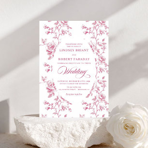 Classic Pink and White Toile Roses Wedding Invite