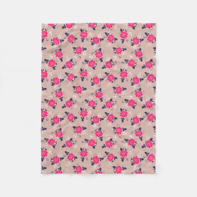 Classic Pink Beige Floral Pattern Fleece Blanket (Front)