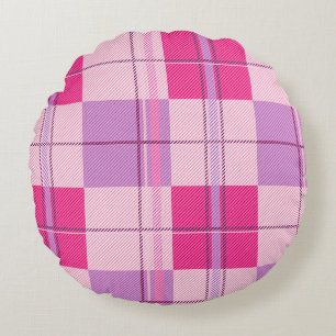 Classic Pink Berry Plaid Aesthetic Round Pillow