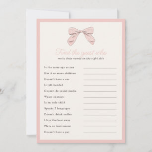 Classic Pink Bow Find the Guest Shower Game Card