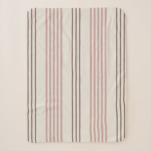 Classic Pink Brown Ticking Stripe Pattern Sherpa Blanket (Front)