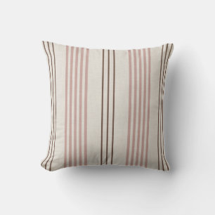 Classic Pink Brown Ticking Stripe Pattern Throw Pillow