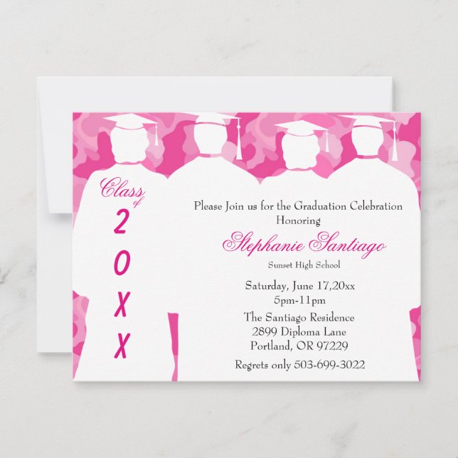 Classic Pink Camo Elegant Graduation Invitation (Front)