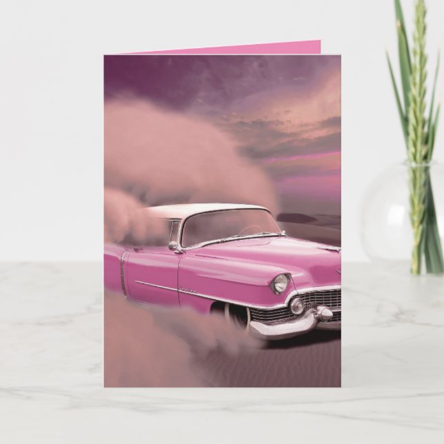 CLASSIC PINK CAR BIRTHDAY CARD (Front)