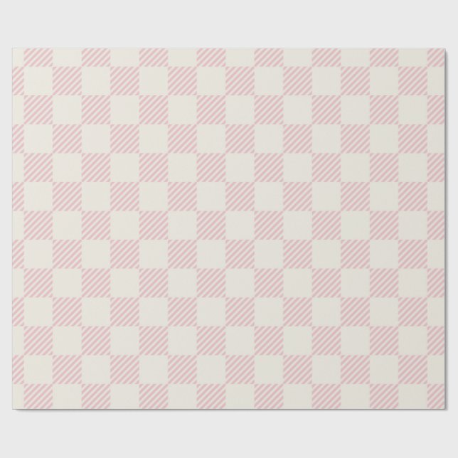 Classic Pink & Cream Diagonal Check Wrapping Paper (Flat)
