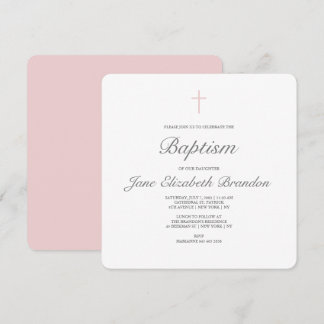 Classic Pink cross baptism invitation