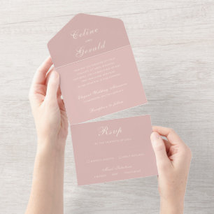 Classic Pink Elegant Wedding All In One Invitation