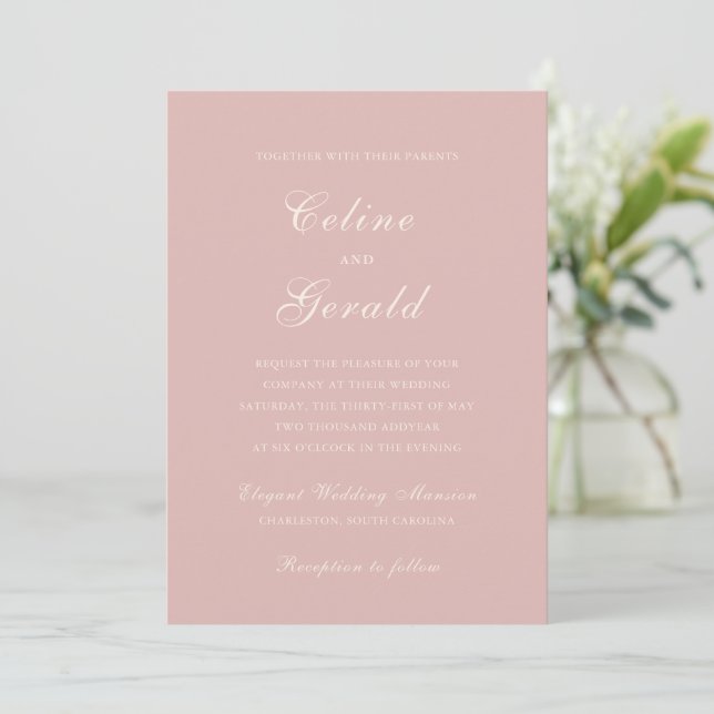 Classic Pink Elegant Wedding Invitation (Standing Front)
