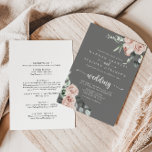 Classic Pink Floral Grey Front & Back Wedding  Invitation<br><div class="desc">This classic pink rose floral casual wedding invitation is perfect for a rustic wedding. The design features elegant watercolor dusty pink roses and green foliage, neatly assembled into beautiful bouquets with a grey background. Save paper by including more details on the back of the invitation instead of on a separate...</div>