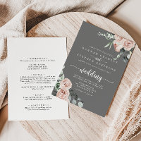 Classic Pink Floral Grey Front & Back Wedding 