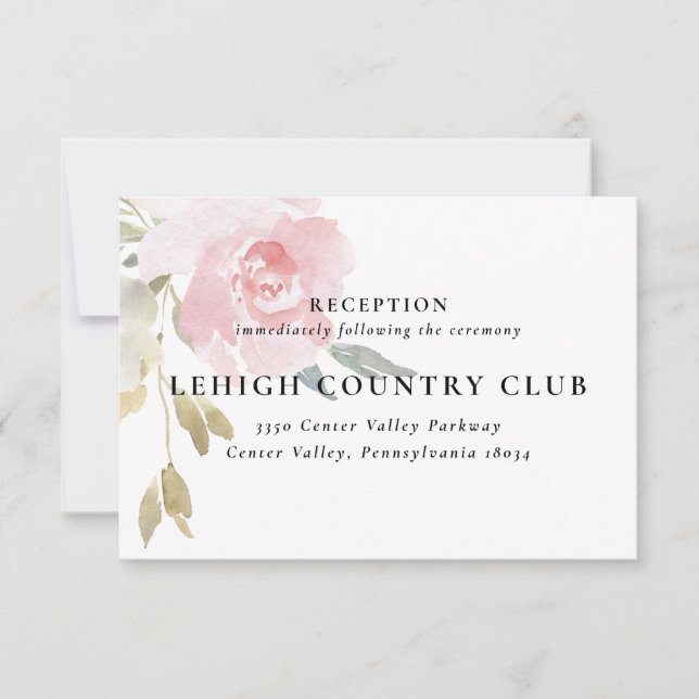 Classic Pink Floral Wedding Reception Card (Front)