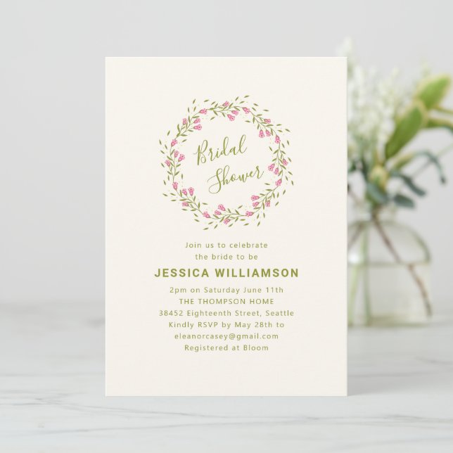Classic Pink Garden Floral Bridal Shower Invitation (Standing Front)
