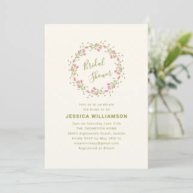 Classic Pink Garden Floral Bridal Shower Invitation | Zazzle