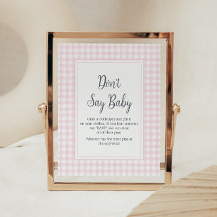 Classic Pink Gingham Baby Shower Don't Say Baby Poster