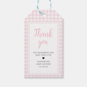 Classic Pink Gingham Baby Shower Favour Tags