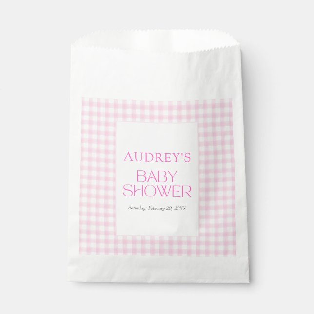 Classic Pink Gingham Girl Baby Shower Favour Bag (Front)