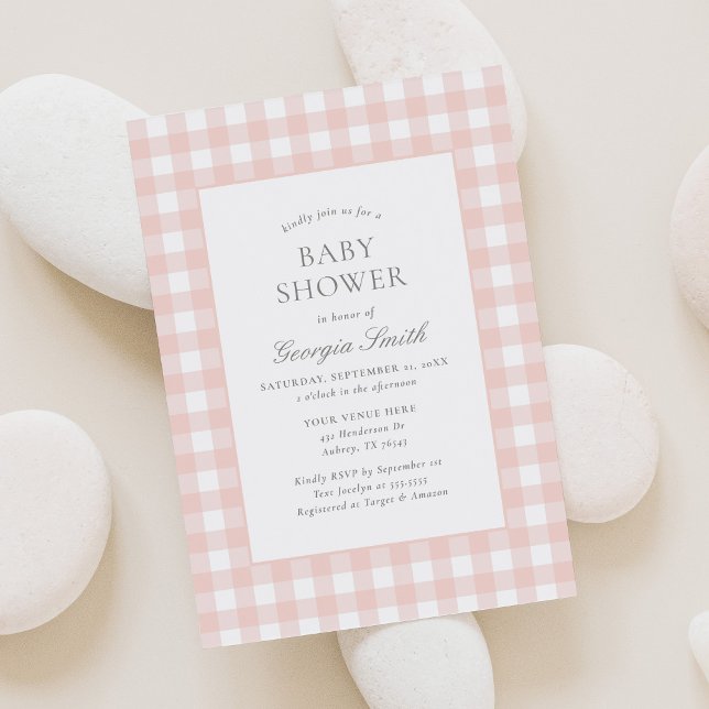 Classic Pink Gingham Girl Baby Shower Invitation (Creator Uploaded)