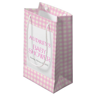 Classic Pink Gingham Girl Baby Shower Small Gift Bag