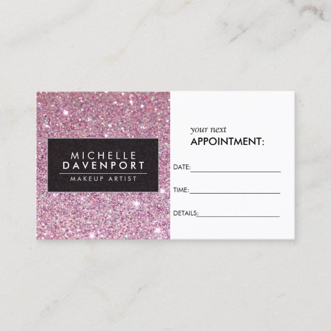 Classic Pink Glitter Salon Appointment Card (Front)
