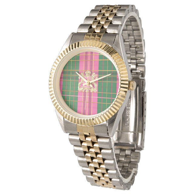  Classic Pink & Green Plaid with Custom Monogram  Watch (Angled)