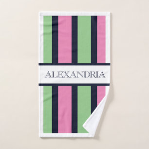 Classic Pink & Green Sage Family Monogrammed Bath Towel Set