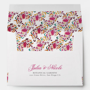 Classic Pink Green Yellow Floral Swan Bird Wedding Envelope