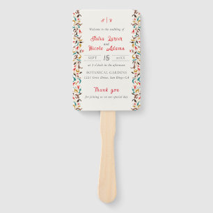 Classic Pink Green Yellow Floral Swan Bird Wedding Hand Fan