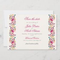 Classic Pink Green Yellow Floral Swan Bird Wedding