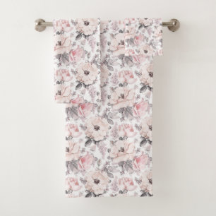 Classic Pink & Grey Pattern Bath Towel Set