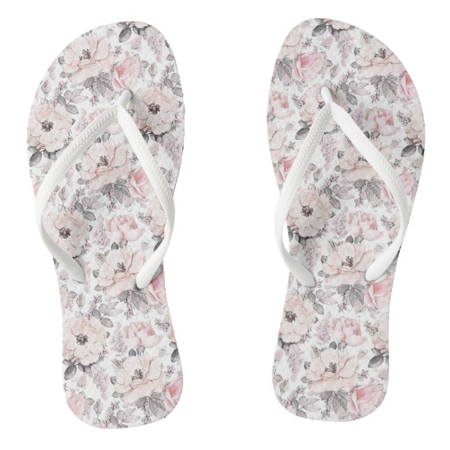 Classic Pink & Grey Pattern Flip Flops (Footbed)