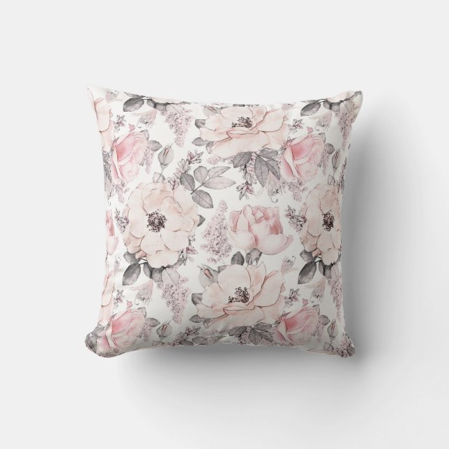 Classic Pink & Grey Pattern Throw Pillow (Front)
