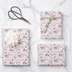 Classic Pink & Grey Pattern Wrapping Paper Sheet