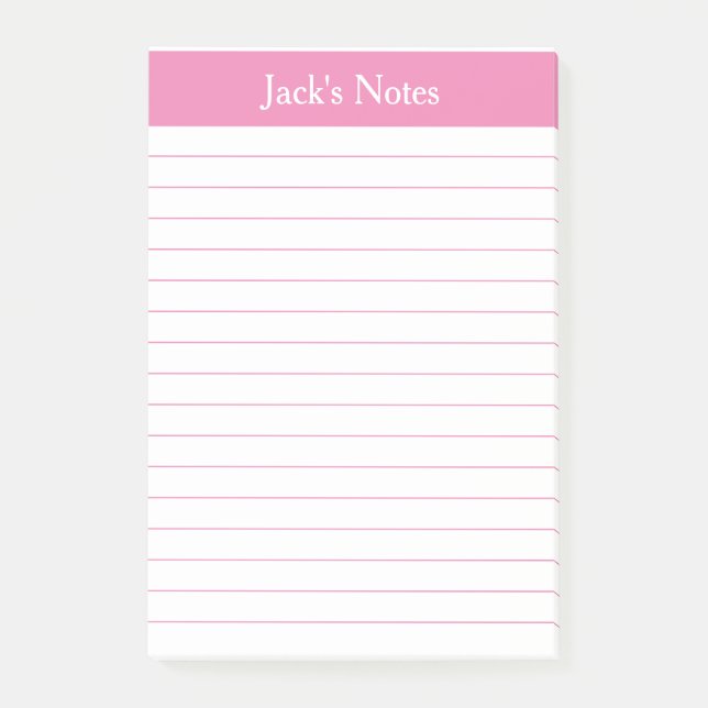 Classic Pink Lined Personalized Post-it Notes (Front)