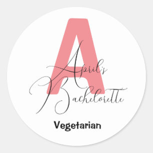 Classic Pink, name and initial bachelorette Classic Round Sticker