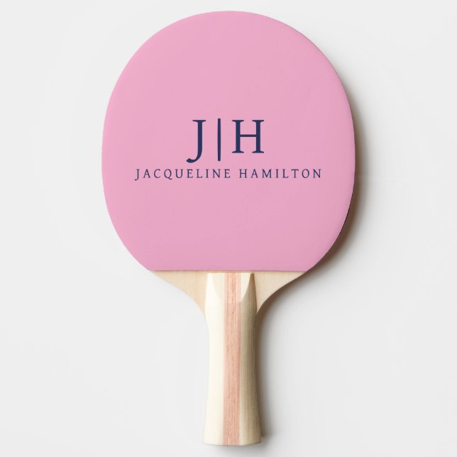 Classic Pink/Navy Simple Monogram Minimalist Ping Pong Paddle (Front)