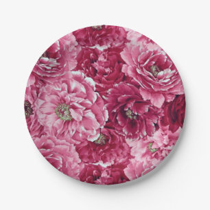 Classic Pink Peonies Clusters Floral Paper Plates