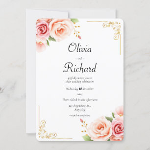 Classic Pink Peony Floral Wedding Invitation