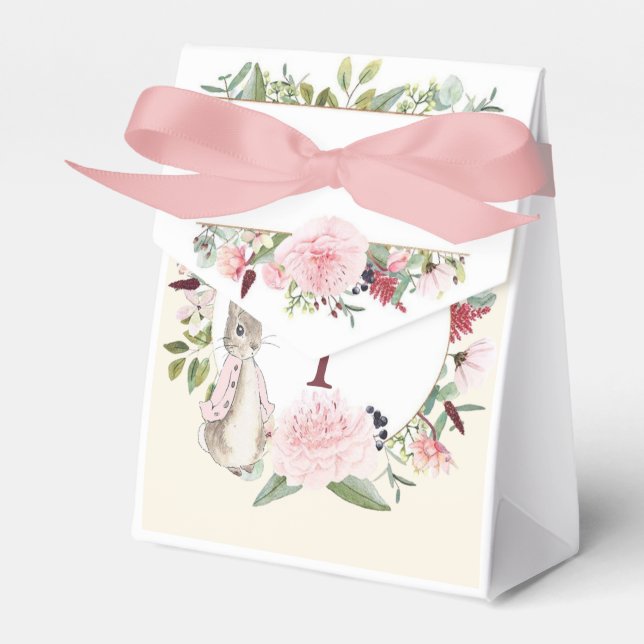 Classic Pink Peter Rabbit Floral Birthday Favor Box (Front Side)