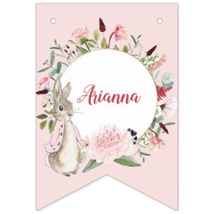 Classic Pink Peter the Rabbit Floral Birthday Bunting Flags